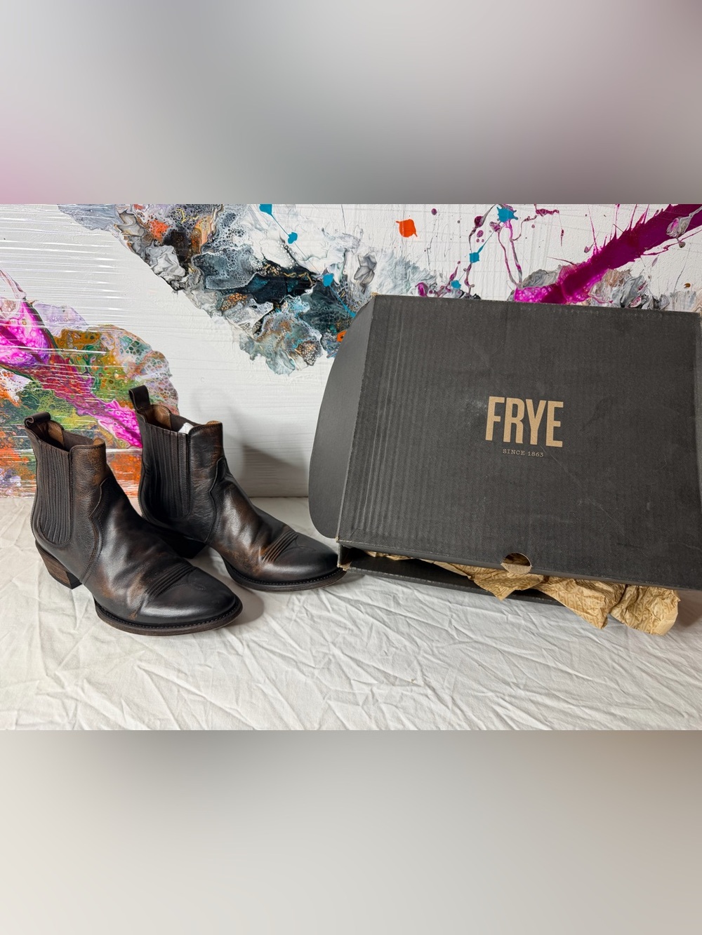 Frye Dark Brown Leather Western Chelsea Boots
